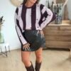 Pull Rayé en Maille Bouclée & Cœurs Brodés - Modèle Mandy