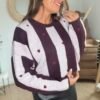 Pull Rayé en Maille Bouclée & Cœurs Brodés - Modèle Mandy