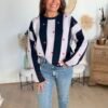 Pull Rayé en Maille Bouclée & Cœurs Brodés - Modèle Mandy