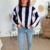 Pull Rayé en Maille Bouclée & Cœurs Brodés - Modèle Mandy