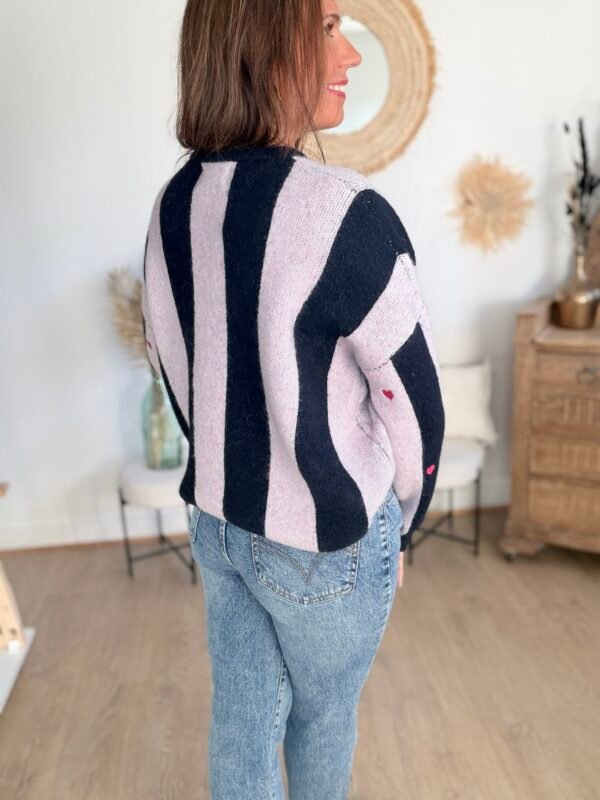 Pull Rayé en Maille Bouclée & Cœurs Brodés - Modèle Mandy