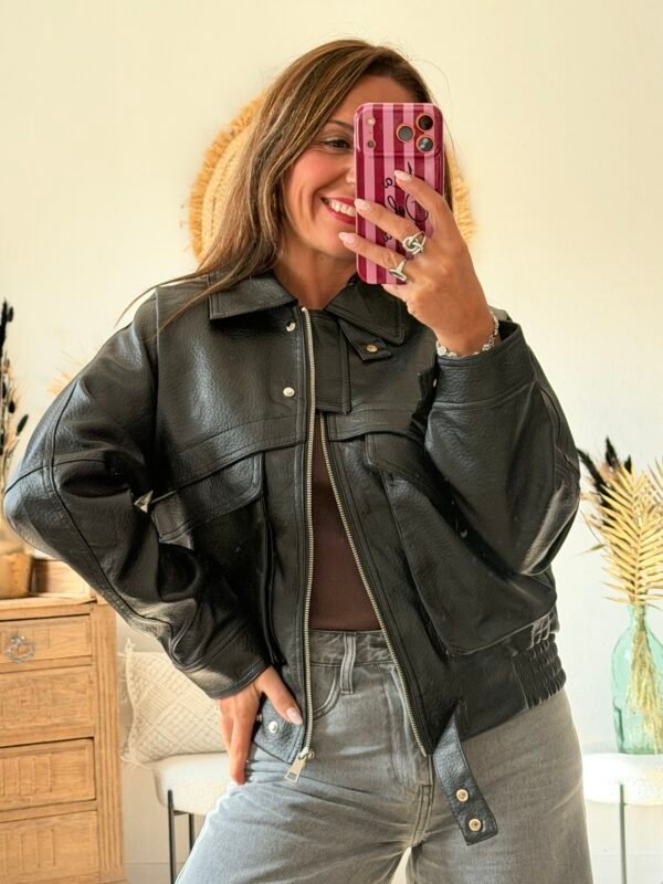 Veste Bombers grainé noire - Modèle Josh