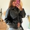 Veste Bombers grainé noire - Modèle Josh