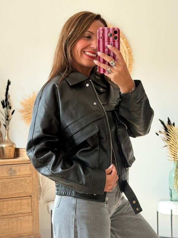 Veste Bombers grainé noire - Modèle Josh