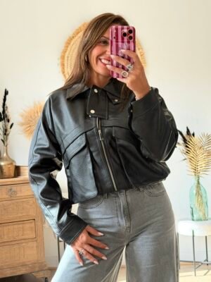 Veste Bombers grainé noire - Modèle Josh