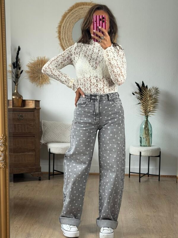 Jean Ballon Fit à Pois Effet Délavé
 - Modèle Maggy
