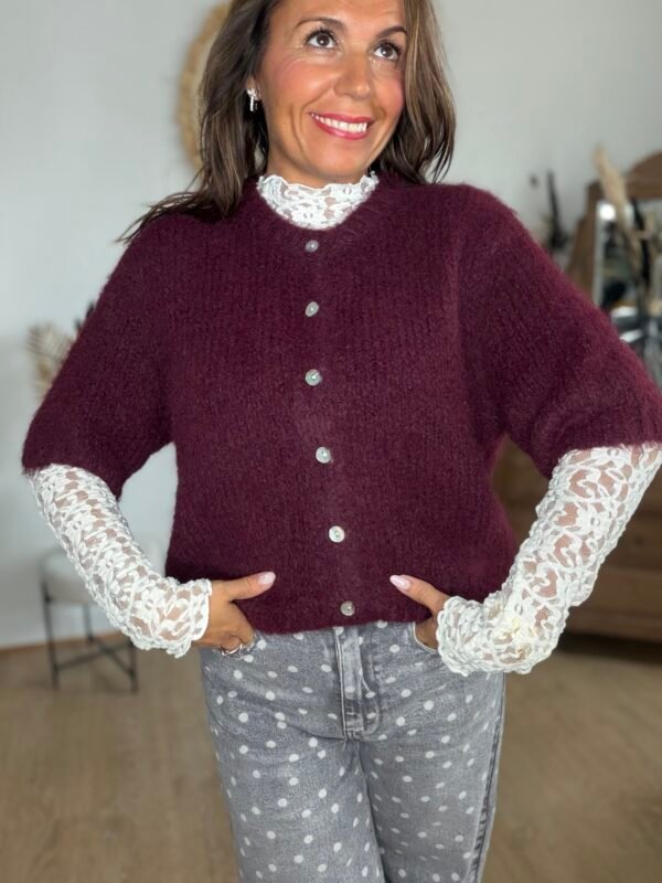 Cardigan manches courtes Bordeaux - Modèle Lisa