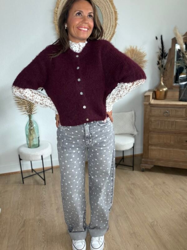 Cardigan manches courtes Bordeaux - Modèle Lisa