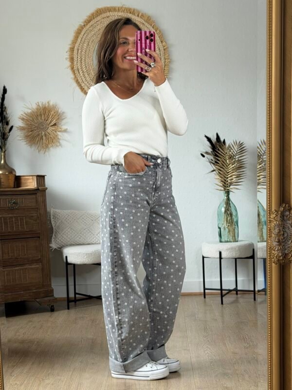 Jean Ballon Fit à Pois Effet Délavé
 - Modèle Maggy