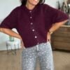 Cardigan manches courtes Bordeaux - Modèle Lisa