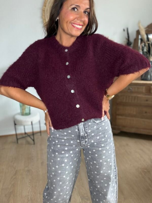 Cardigan manches courtes Bordeaux - Modèle Lisa