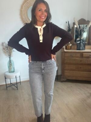 Jean Mom fit Stretch gris Effet Délavé - Modèle Jenna