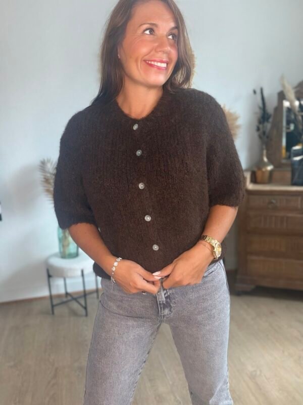 GILET CHOCOLAT MANCHES COURTES Cardigan manches courtes marron - Modèle Lisa