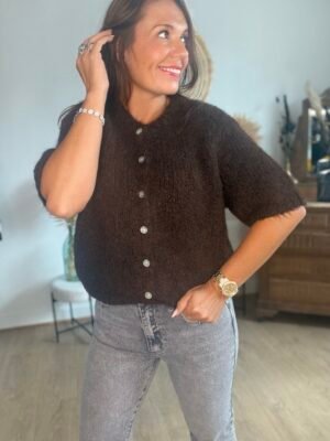 Cardigan manches courtes marron - Modèle Lisa
