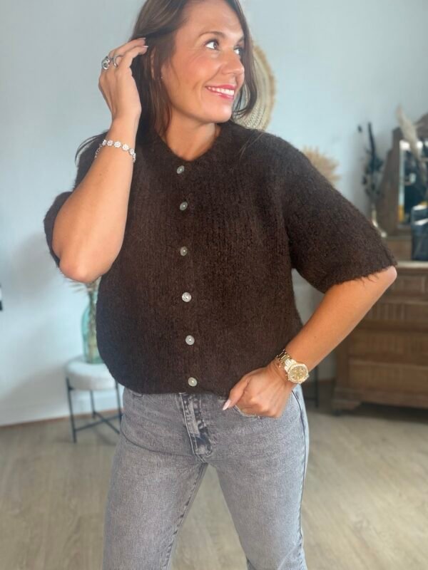 CARDIGAN MARRON Cardigan manches courtes marron - Modèle Lisa