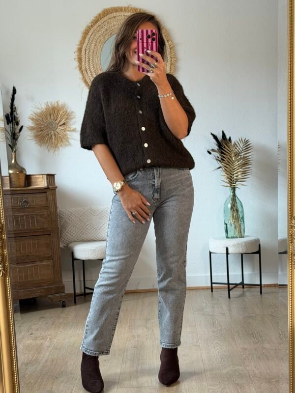 GILET MARRON Cardigan manches courtes marron - Modèle Lisa