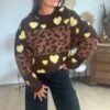 PULL MARRON ET JAUNE Pull jacquard léopard - Modèle Juliette