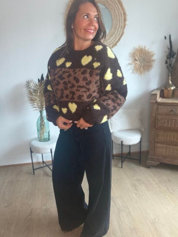 PULL JACQUARD LEOPARD MARRON Pull jacquard léopard - Modèle Juliette
