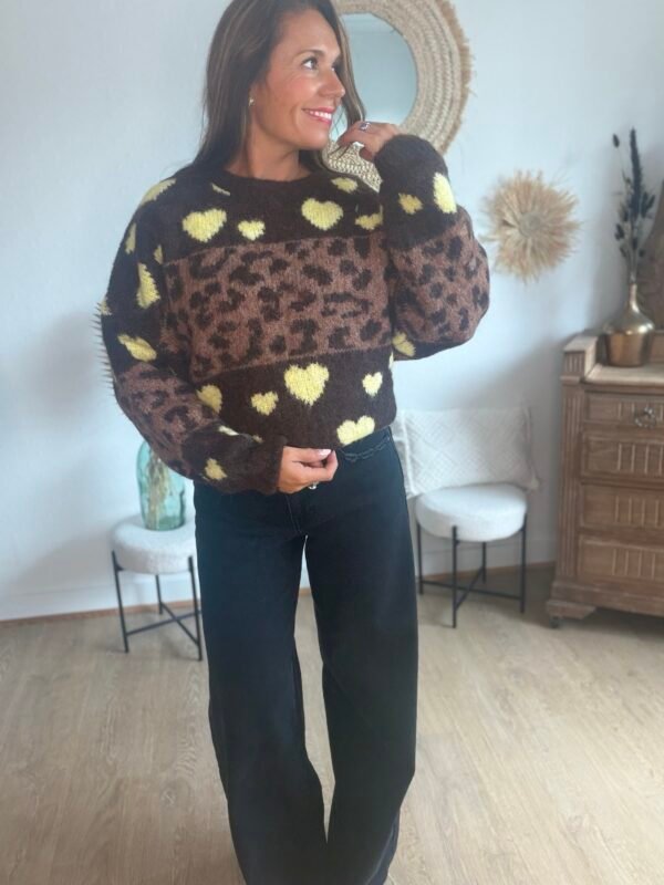 PULL LEOPARD MARRON Pull jacquard léopard - Modèle Juliette