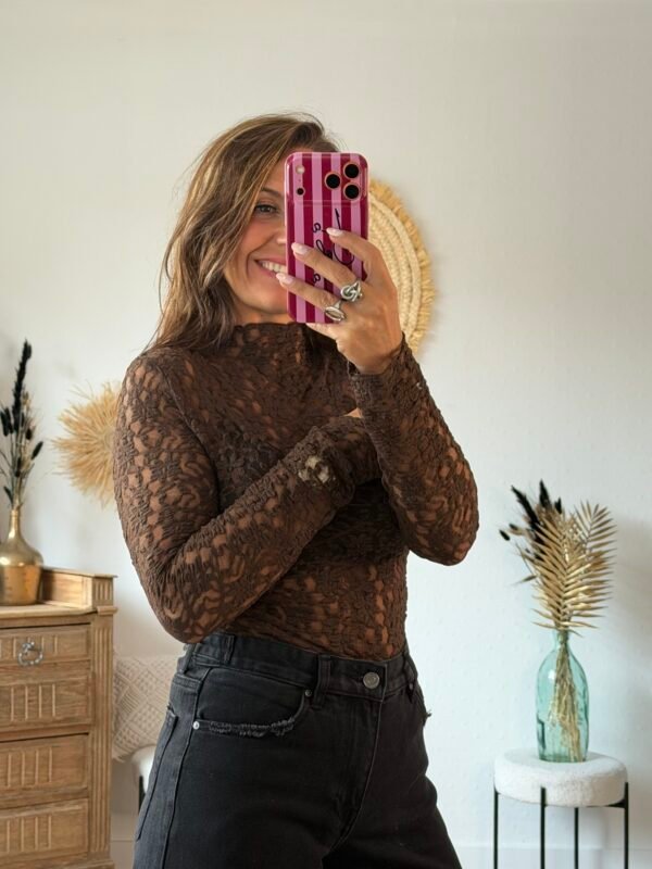 Top en dentelle marron - Modèle Nathalie