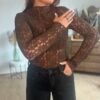 Top en dentelle marron - Modèle Nathalie