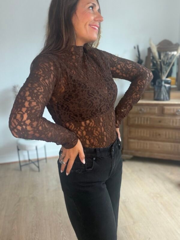 Top en dentelle marron - Modèle Nathalie
