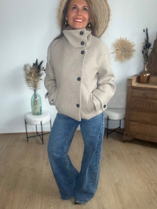 Veste manteau beige col montant - Modèle Sibile