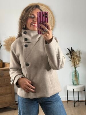 Veste manteau beige col montant - Modèle Sibile
