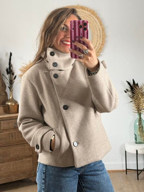 Veste manteau beige col montant - Modèle Sibile