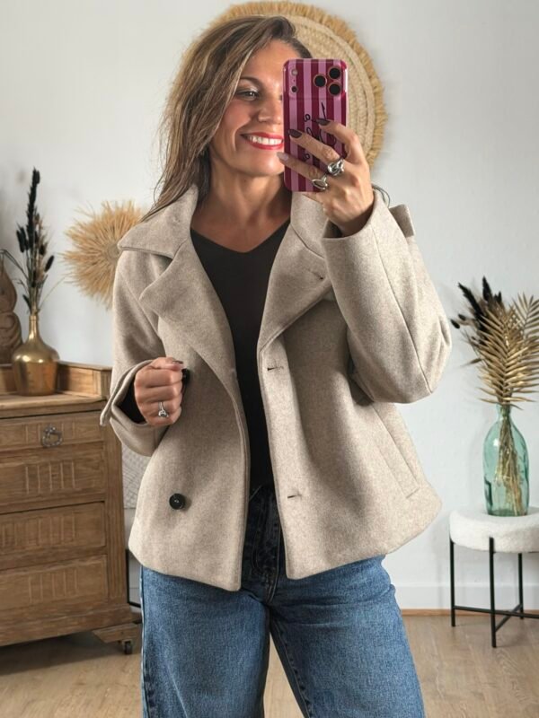 Veste manteau beige col montant - Modèle Sibile